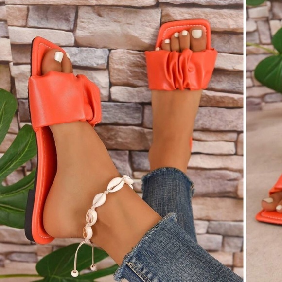 Coral Square Toe Flat Slide Sandals - Picture 3 of 6